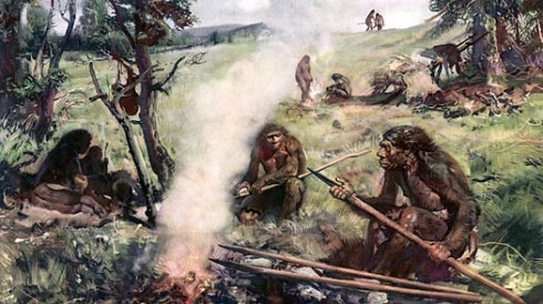 Neanderthals gathered about a fire - from http://www.time.com/time/health/article/0,8599,1912195,00.html