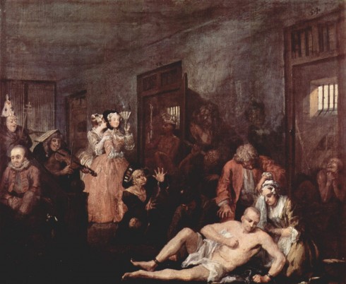 Final panel of A Rake's Progress, by William Hogarth