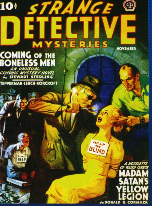 Strange Detective Mysteries - Coming of the Boneless Men - Help the blind pulp cover