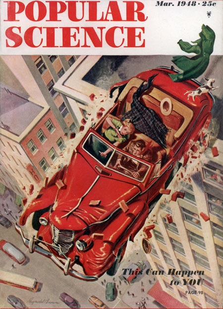 Popular Science Cover, car driving off building