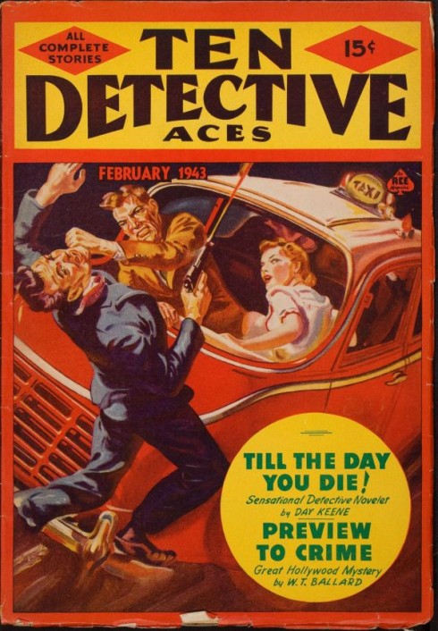 Ten Detective Aces - Feburary 1943 - Pulp Cover - Taxi Car Fight